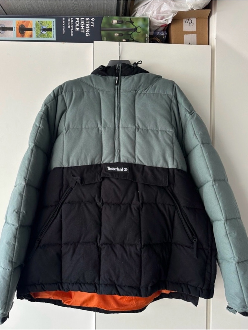 Timberland Men's Two-Tone Puffer Jacket in Sage Green & Black
